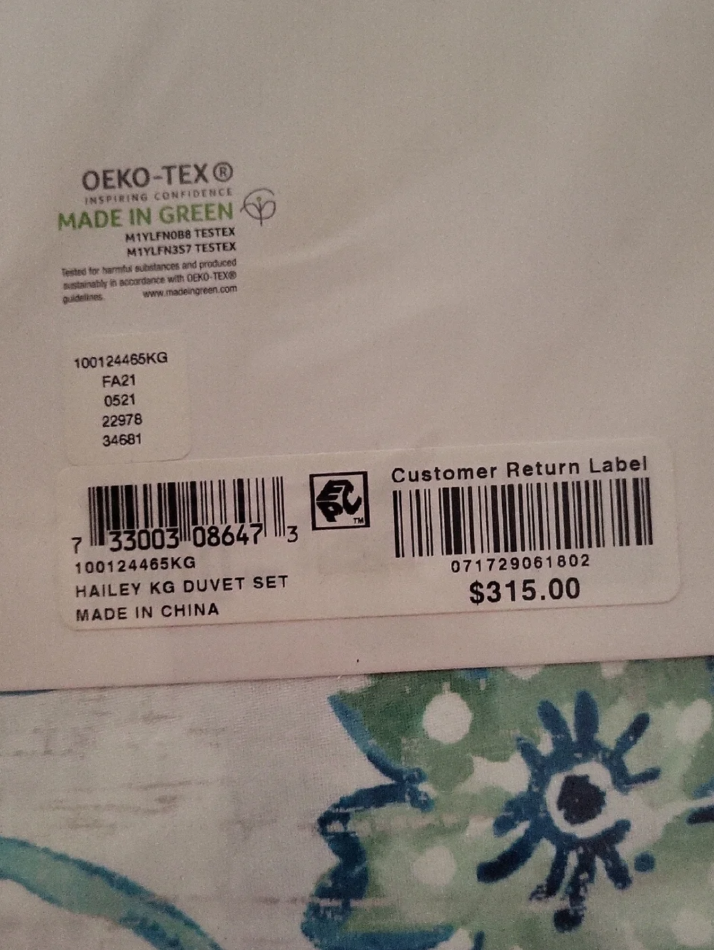 Haily King Comforter Duvet Set New In Package Blue White & Green Paisley $315